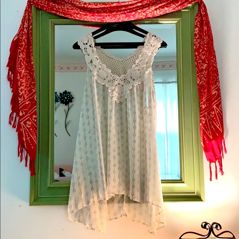 torrid Cream Crochet Lace High-Low Tank Top